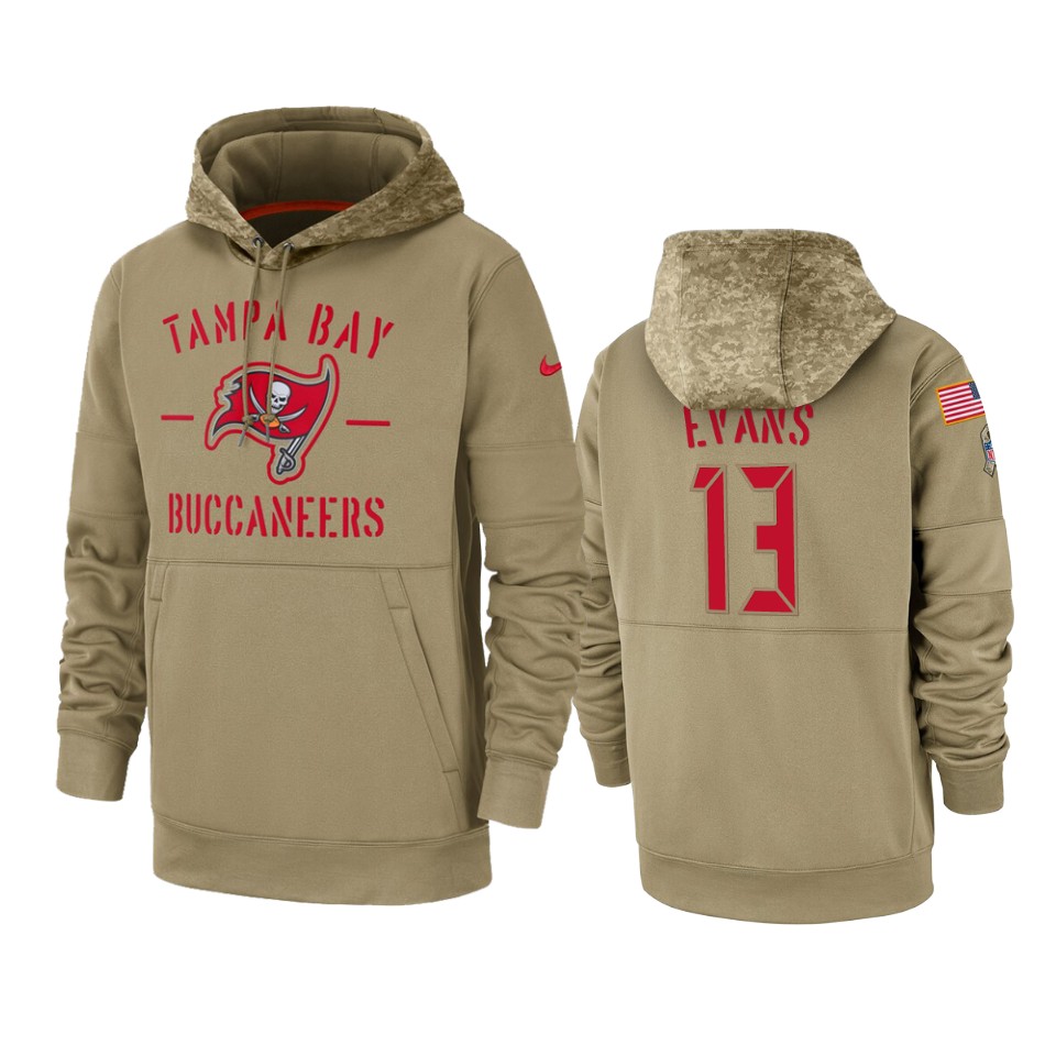 Men's Tampa Bay Buccaneers #13 Mike Evans Tan 2019 Salute to Service Sideline Therma Pullover Hoodie