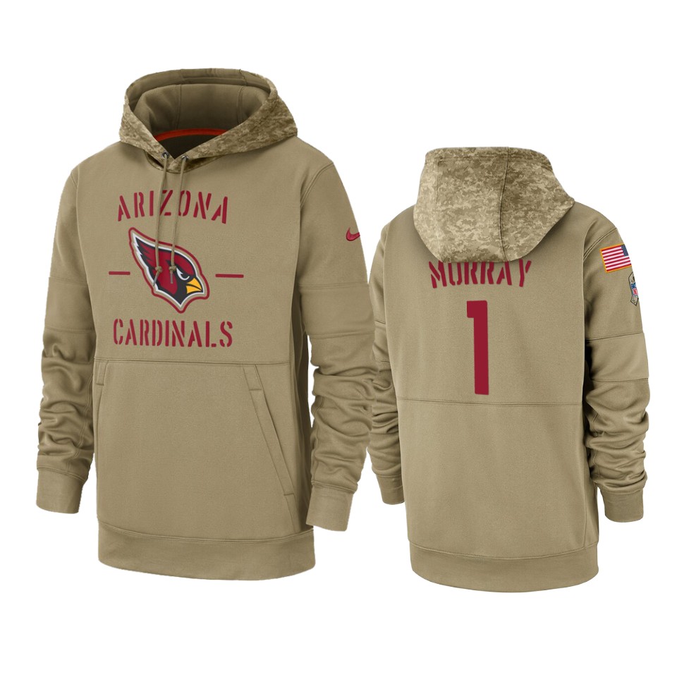 Men's Arizona Cardinals #1 Kyler Murray Tan 2019 Salute to Service Sideline Therma Pullover Hoodie