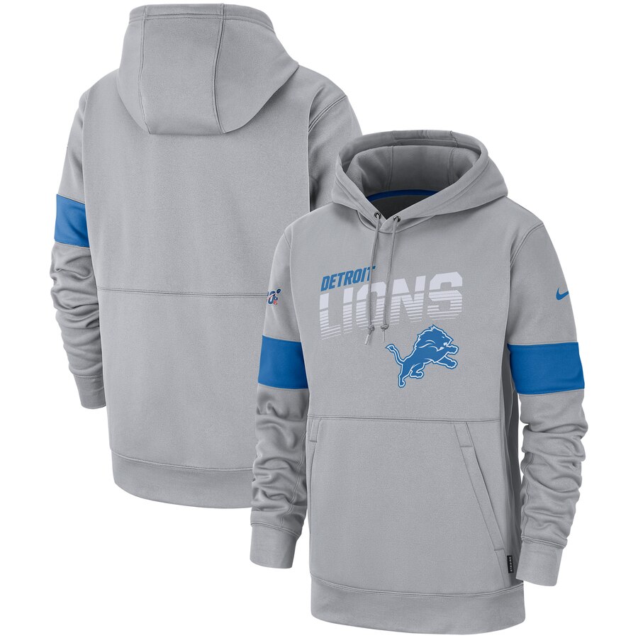 Men's Detroit Lions Grey Sideline Team Logo Performance Pullover Hoodie