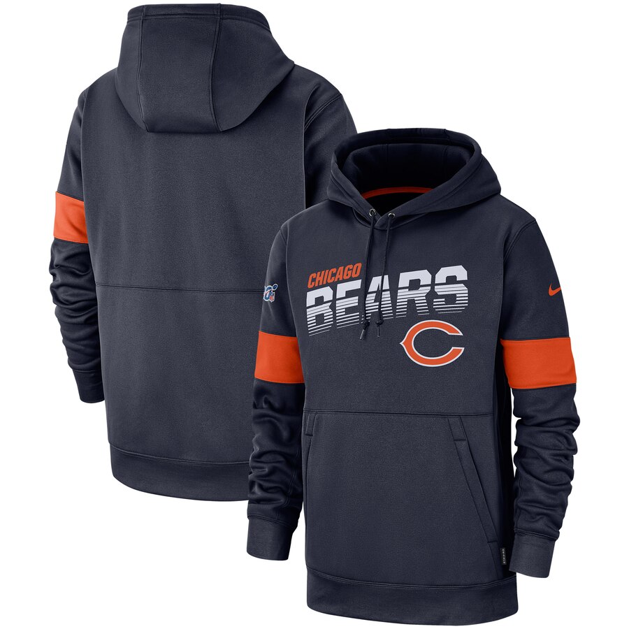 Men's Chicago Bears Navy Sideline Team Logo Performance Pullover Hoodie