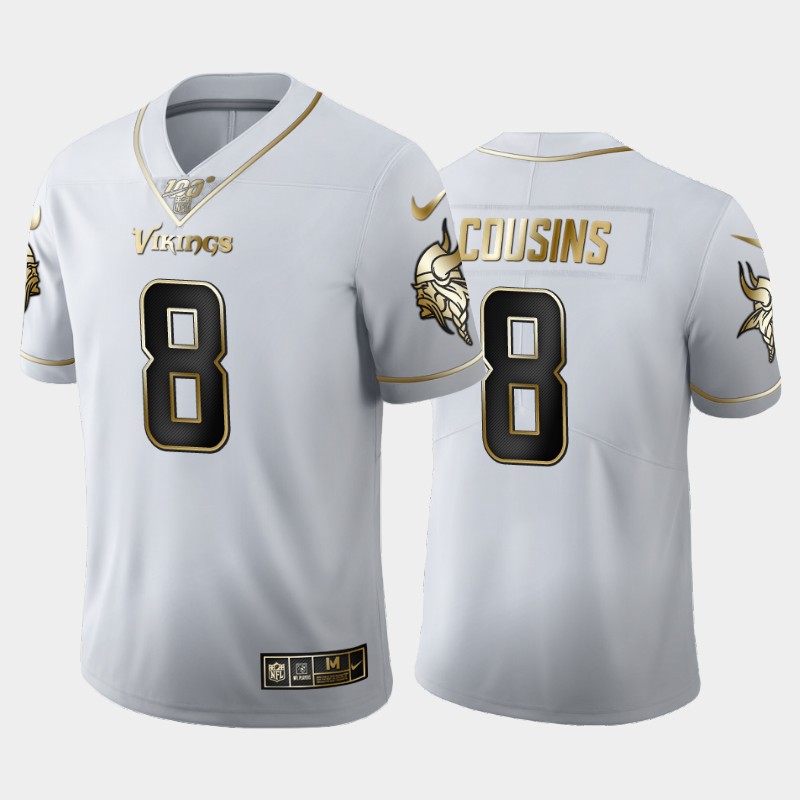 Men's Minnesota Vikings #8 Kirk Cousins White 2019 100th Season Golden Edition Limited Stitched NFL Jersey - Click Image to Close