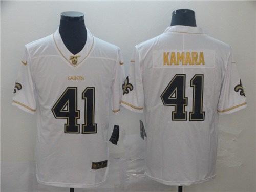 Men's New Orleans Saints #41 Alvin Kamara White 2019 100th Season Golden Edition Limited Stitched NFL Jersey