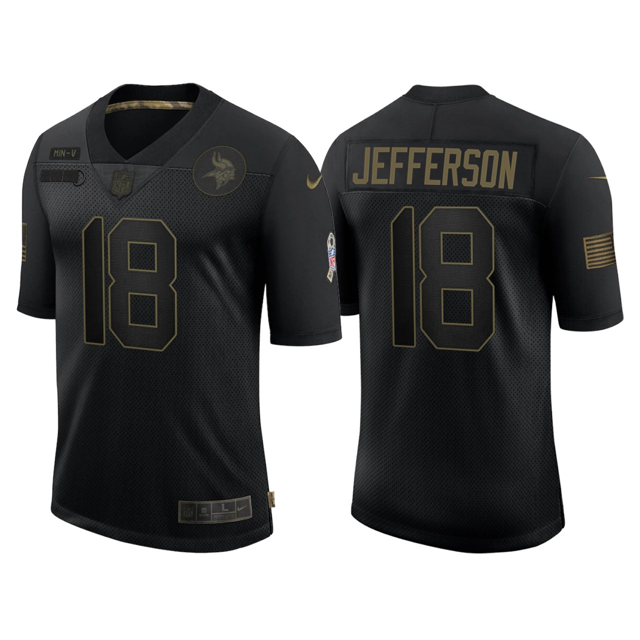 Men's Minnesota Vikings #18 Justin Jefferson 2020 Black Salute To Search Stitched NFL Jersey - Click Image to Close