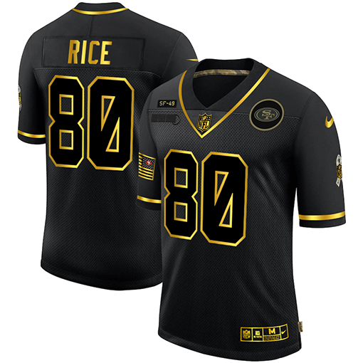 Men's San Francisco 49ers #80 Jerry Rice 2020 Black/Gold Salute To Service Limited Stitched NFL Jersey - Click Image to Close