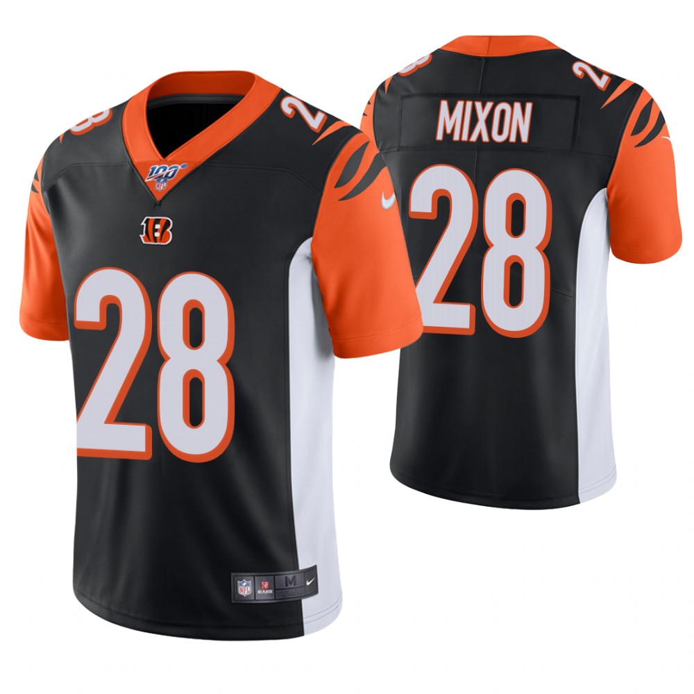 Men's Cincinnati Bengals #28 Joe Mixon Black 100th Season Vapor Untouchable Limited Stitched NFL Jersey.