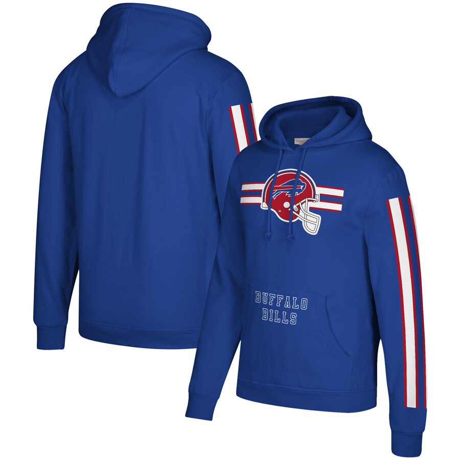 Men's Buffalo Bills 2019 Royal Mitchell & Ness Three Stripe Pullover Hoodie