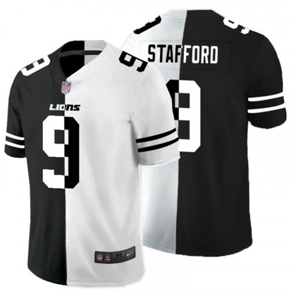 Men's Detroit Lions #9 Matthew Stafford Black White Split 2020 Stitched Jersey