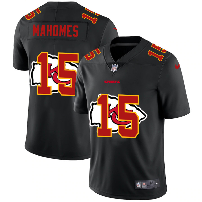 Men's Kansas City Chiefs #15 Patrick Mahomes Black Shadow Logo Limited Stitched NFL Jersey