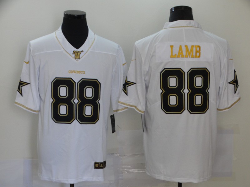 Men's Dallas Cowboys White Golden #88 CeeDee Lamb 100th Season Stitched NFL Jersey