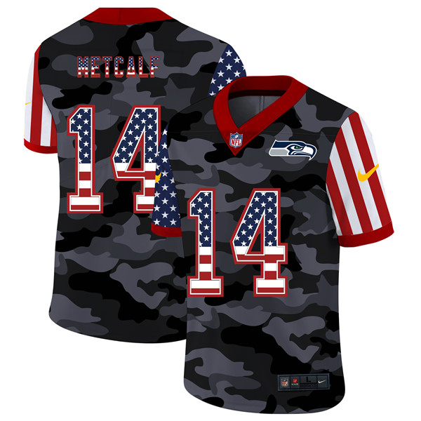 Men's Seattle Seahawks #14 D.K. Metcalf 2020 Camo USA Flag Limited Stitched NFL Jersey