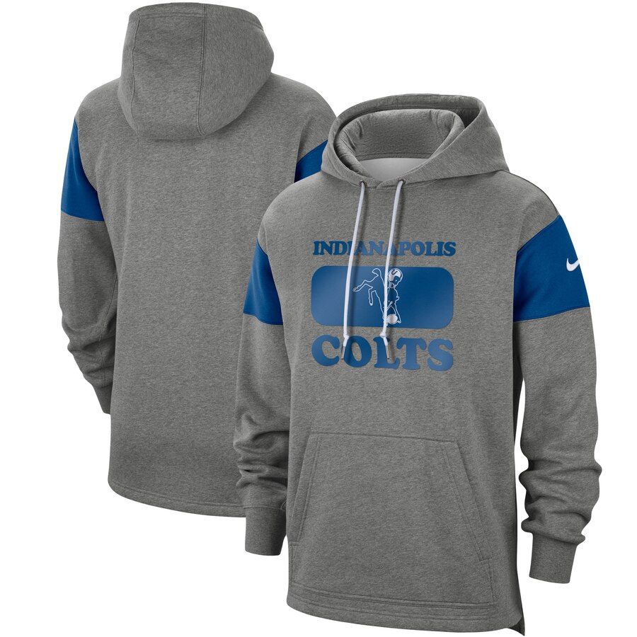 Men's Indianapolis Colts 2019 Grey Fan Gear Historic Pullover Hoodie - Click Image to Close