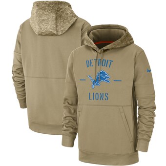 Men's Detroit Lions Tan 2019 Salute To Service Sideline Therma Pullover Hoodie