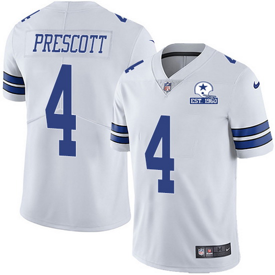 Men's Dallas Cowboys #4 Dak Prescott White With Est 1960 Patch Limited Stitched NFL Jersey