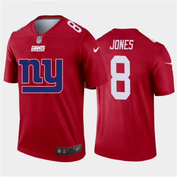 Men's New York Giants #8 Daniel Jones Red 2020 Team Big Logo Inverted Legend Stitched Jersey - Click Image to Close