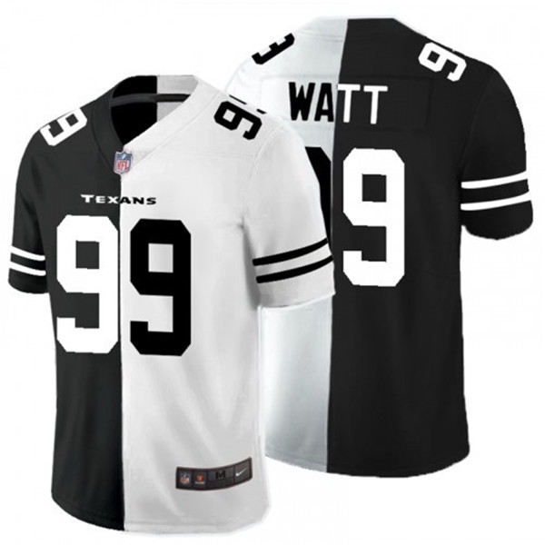 Men's Houston Texans #99 J.J. Watt Black White Split 2020 Stitched Jersey