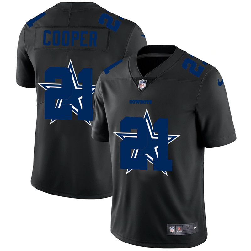 Men's Dallas Cowboys #21 Ezekiel Elliott Black Shadow Logo Limited Stitched NFL Jersey - Click Image to Close