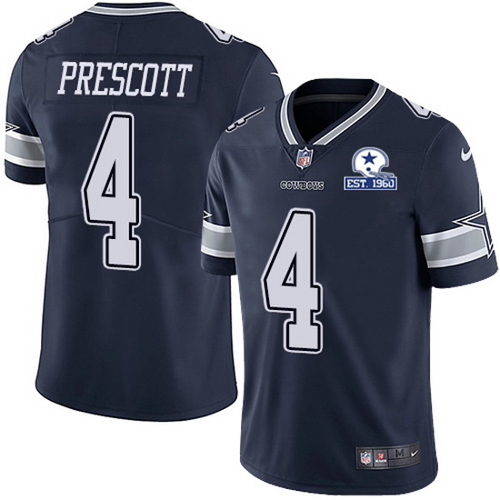 Men's Dallas Cowboys #4 Dak Prescott Navy With Est 1960 Patch Limited Stitched NFL Jersey