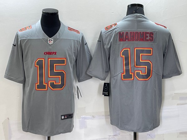 Men's Kansas City Chiefs #15 Patrick Mahomes Gray Atmosphere Fashion Stitched Jersey