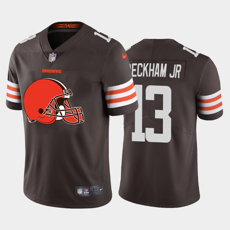 Men's Cleveland Browns #13 Odell Beckham Jr. Brown 2020 Team Big Logo Limited Stitched NFL Jersey