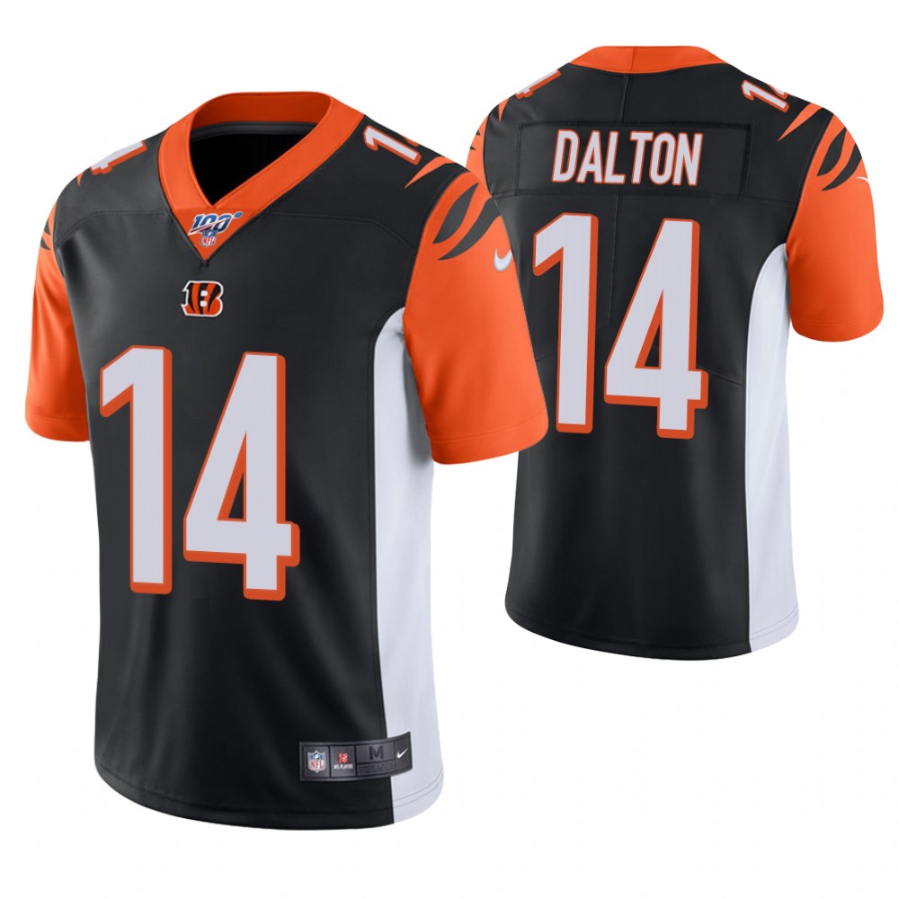 Men's Cincinnati Bengals #14 Andy Dalton Black 100th Season Vapor Untouchable Limited Stitched NFL Jersey.