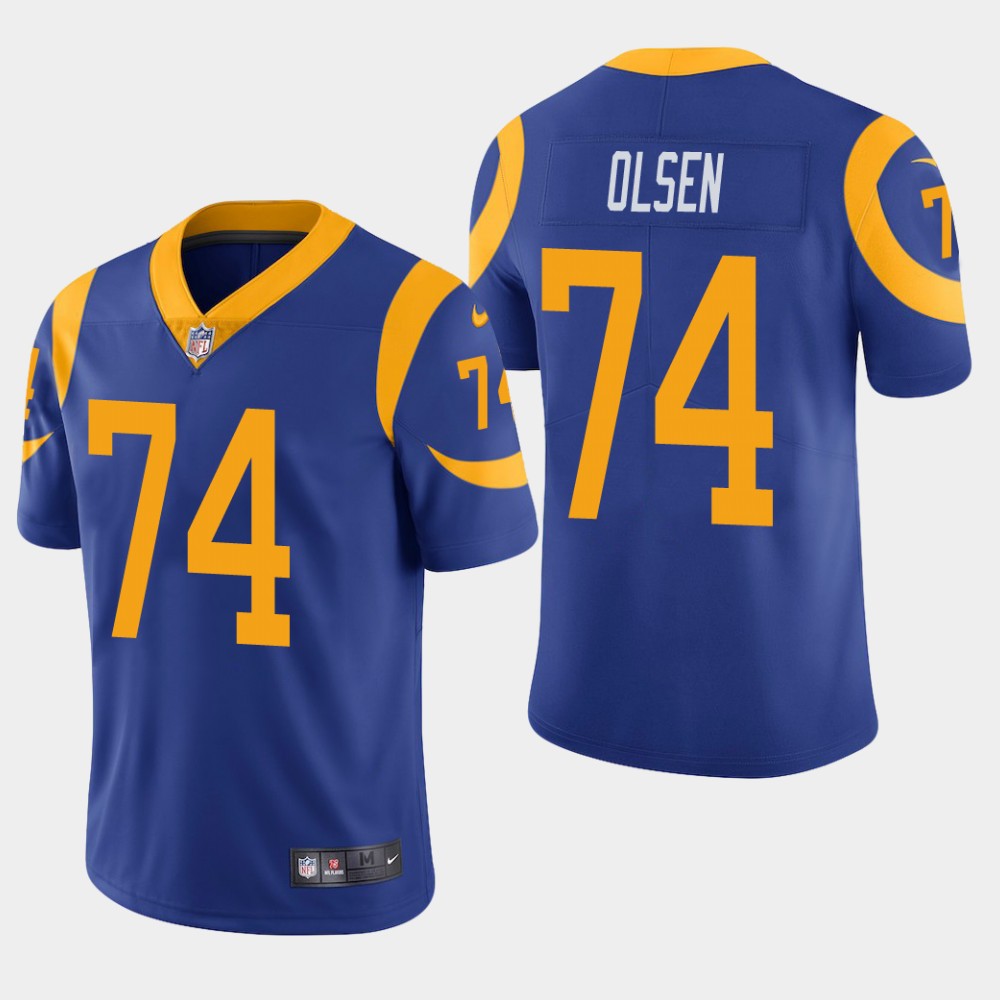 Men's Los Angeles Rams #74 Merlin Olsen Blue Vapor Untouchable Limited Stitched NFL Jersey - Click Image to Close