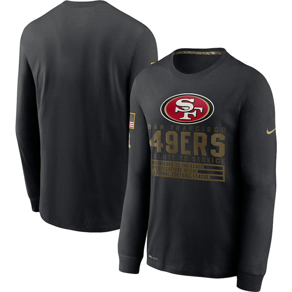 San Francisco 49ers 2020 Black Salute To Service Sideline Performance Long Sleeve NFL T-Shirt (All Size)