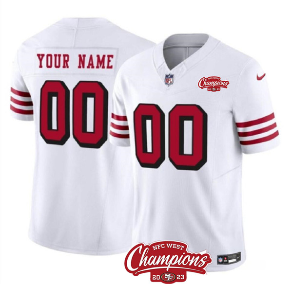 Men's San Francisco 49ers Active Player Custom White 2023 F.U.S.E. NFC West Champions Patch Alternate Football Stitched Jersey