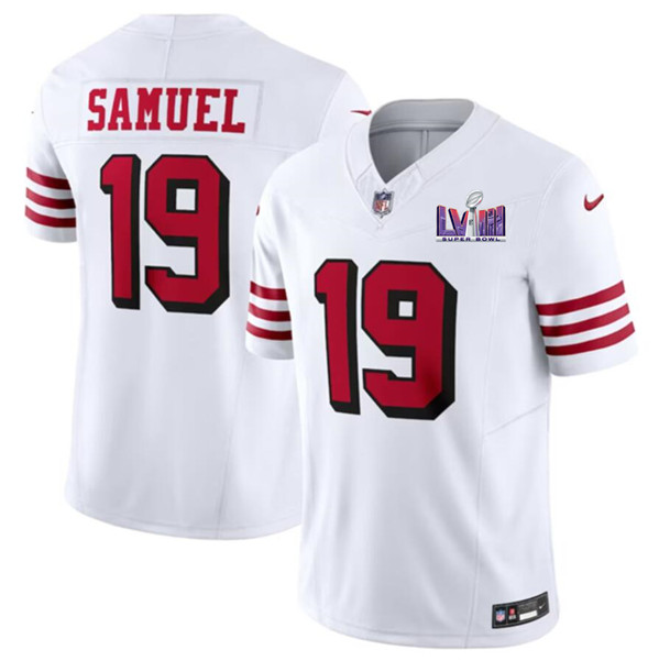 Men's San Francisco 49ers #19 Deebo Samuel White 2023 F.U.S.E. NFC West Champions Patch Alternate Football Stitched Jersey - Click Image to Close