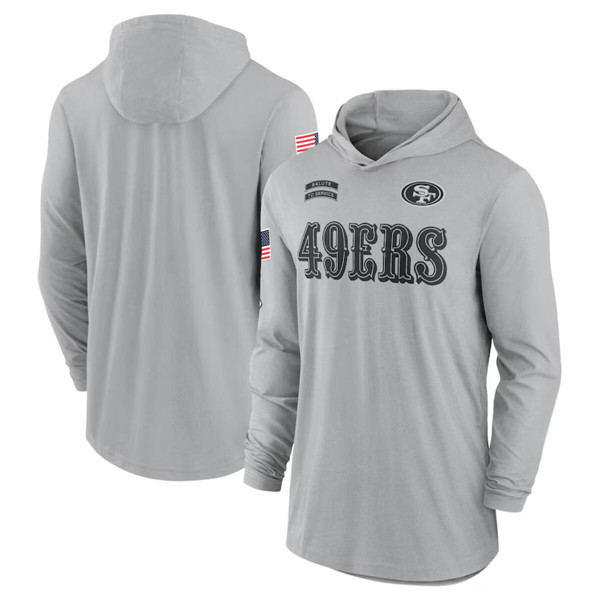 Men's San Francisco 49ers 2024 Gray Salute to Service Lightweight Performance Long Sleeve Hooded T-Shirt