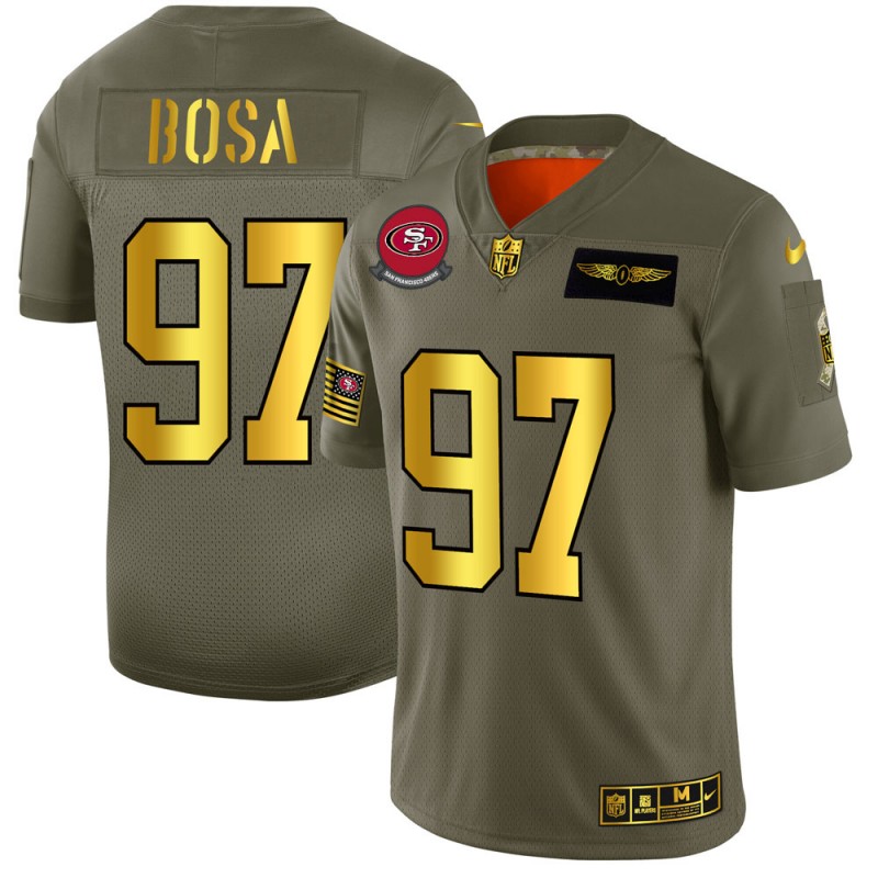 Men's San Francisco 49ers #97 Nick Bosa Olive/Gold 2019 Salute to Service Limited Stitched NFL Jersey