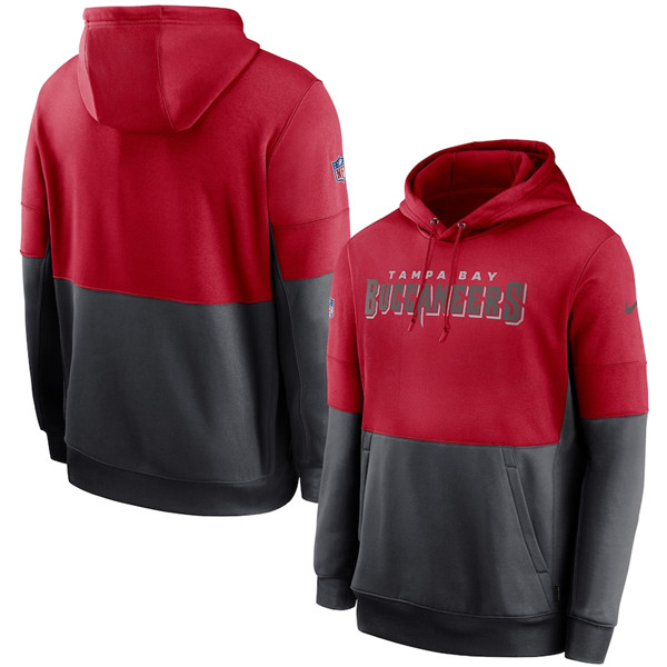 Men's Tampa Bay Buccaneers Red/Pewter Sideline Impact Lockup Performance Pullover NFL Hoodie - Click Image to Close