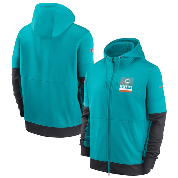 Men's Miami Dolphine Aqua Sideline Impact Lockup Performance Full-Zip NFL Hoodie