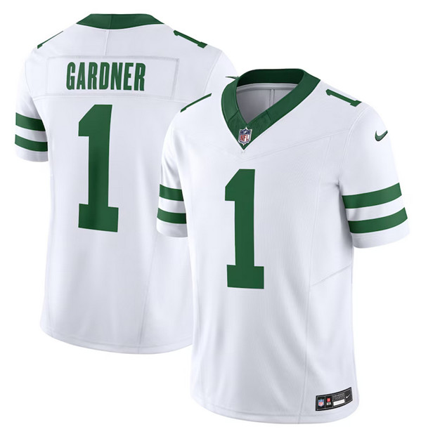 Men's New York Jets #1 Ahmad Sauce Gardner White 2023 F.U.S.E. Vapor Limited Throwback Stitched Football Jersey