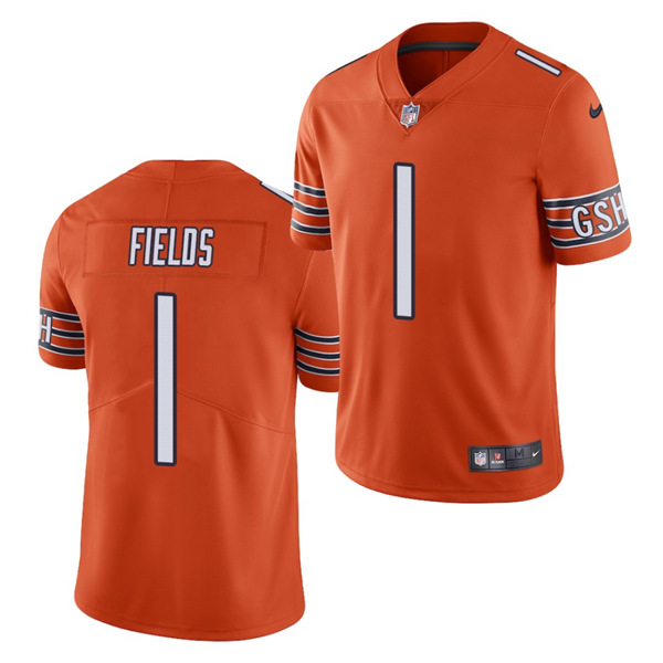 Men's Chicago Bears #1 Justin Fields Orange 2021 NFL Draft Vapor Untouchable Limited Stitched Jersey