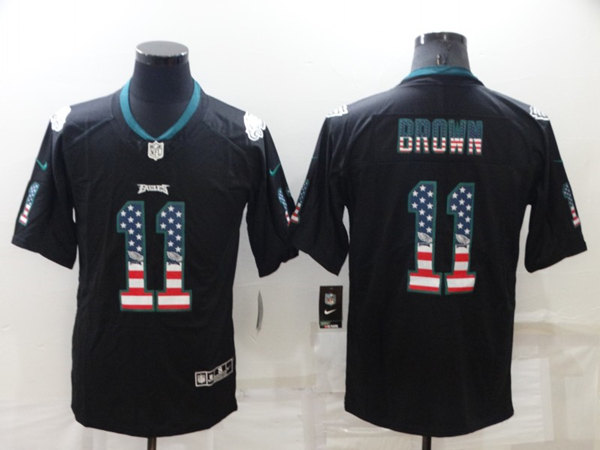 Men's Philadelphia Eagles #11 A. J. Brown Black USA Flag Color Rush Limited Stitched Jersey