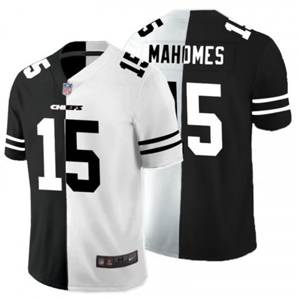 Men's Kansas City Chiefs #15 Patrick Mahomes Black White Split 2020 Stitched Jersey