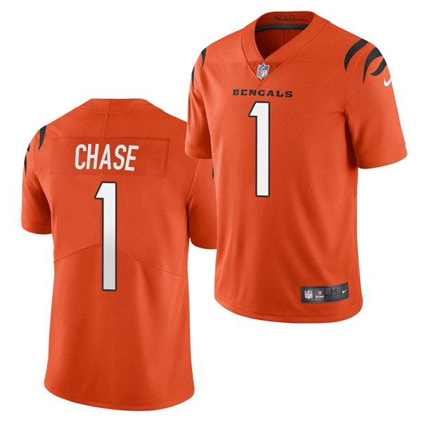 Men's Cincinnati Bengals #1 Ja'Marr Chase 2021 NFL Draft Orange Vapor Limited Stitched Jersey