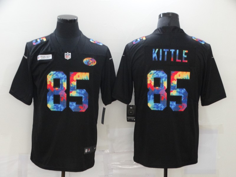 Men's San Francisco 49ers #85 George Kittle 2020 Black Crucial Catch Limited Stitched NFL Jersey - Click Image to Close