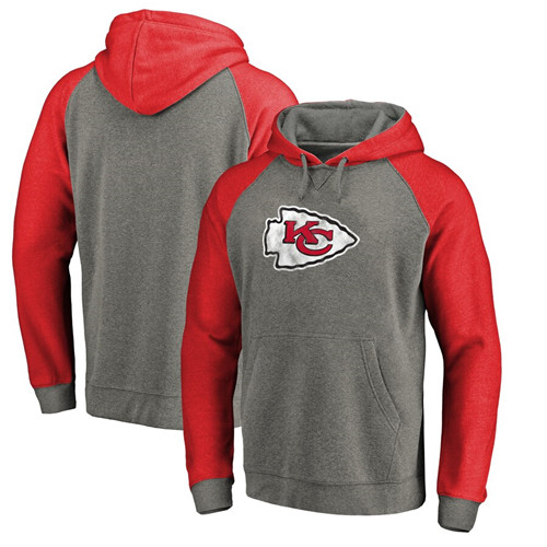 Men's Kansas City Chiefs NFL Gray&Red Pro Line by Fanatics Branded Throwback Logo Big & Tall Tri-Blend Raglan Pullover Hoodie