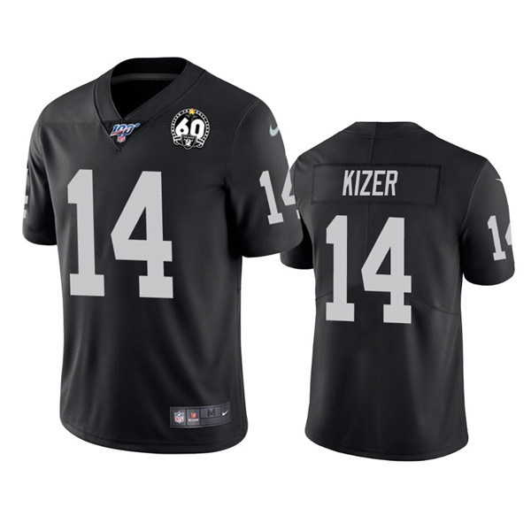 Men's Oakland Raiders #14 DeShone Kizer Black 100th Season With 60 Patch Vapor Limited Stitched NFL Jersey