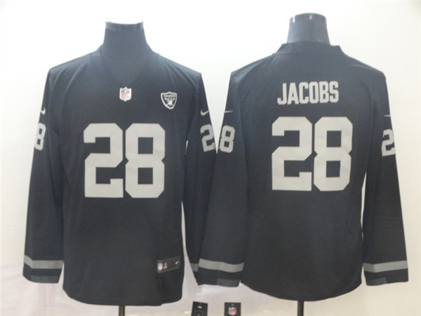 Men's Oakland Raiders #28 Josh Jacobs Black Therma Long Sleeve Stitched NFL Jersey