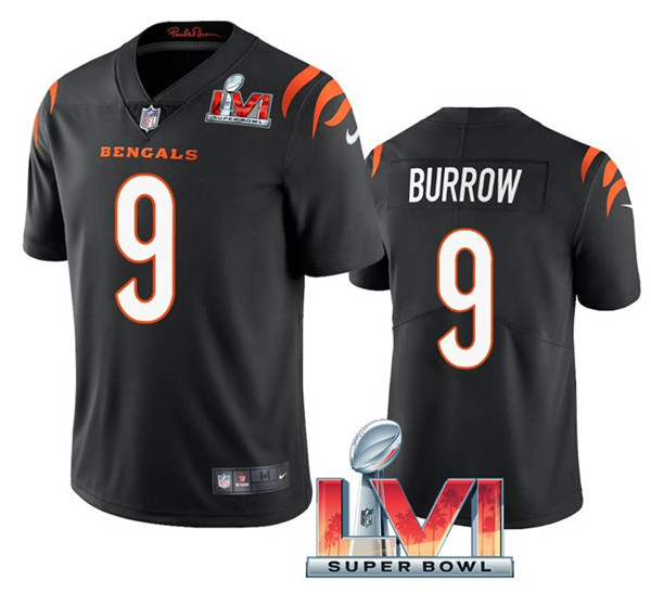 Men's Cincinnati Bengals #9 Joe Burrow Black 2022 Super Bowl LVI Vapor Limited Stitched Jersey - Click Image to Close