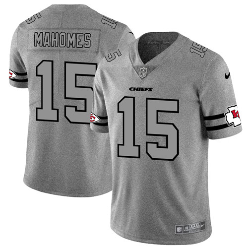 Men's Kansas City Chiefs #15 Patrick Mahomes 2019 Gray Gridiron Team Logo Limited Stitched NFL Jersey