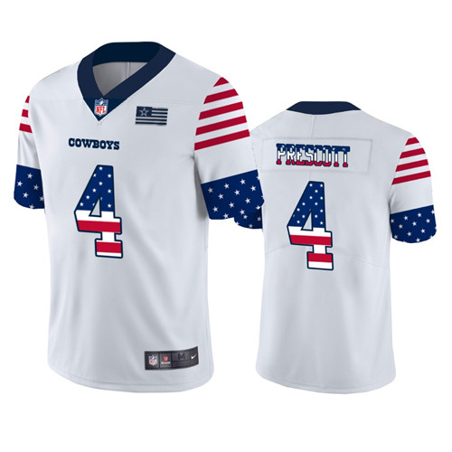 Men's Dallas Cowboys #4 Dak Prescott White 2019 USA Flag Fashion Stitched NFL Jersey - Click Image to Close