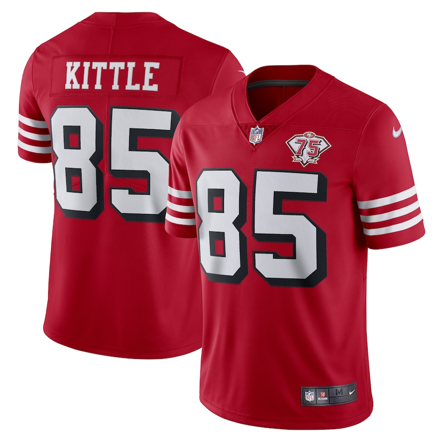 Men's San Francisco 49ers #85 George Kittle Scarlet 2021 75th Anniversary Vapor Untouchable Limited Stitched NFL Jersey