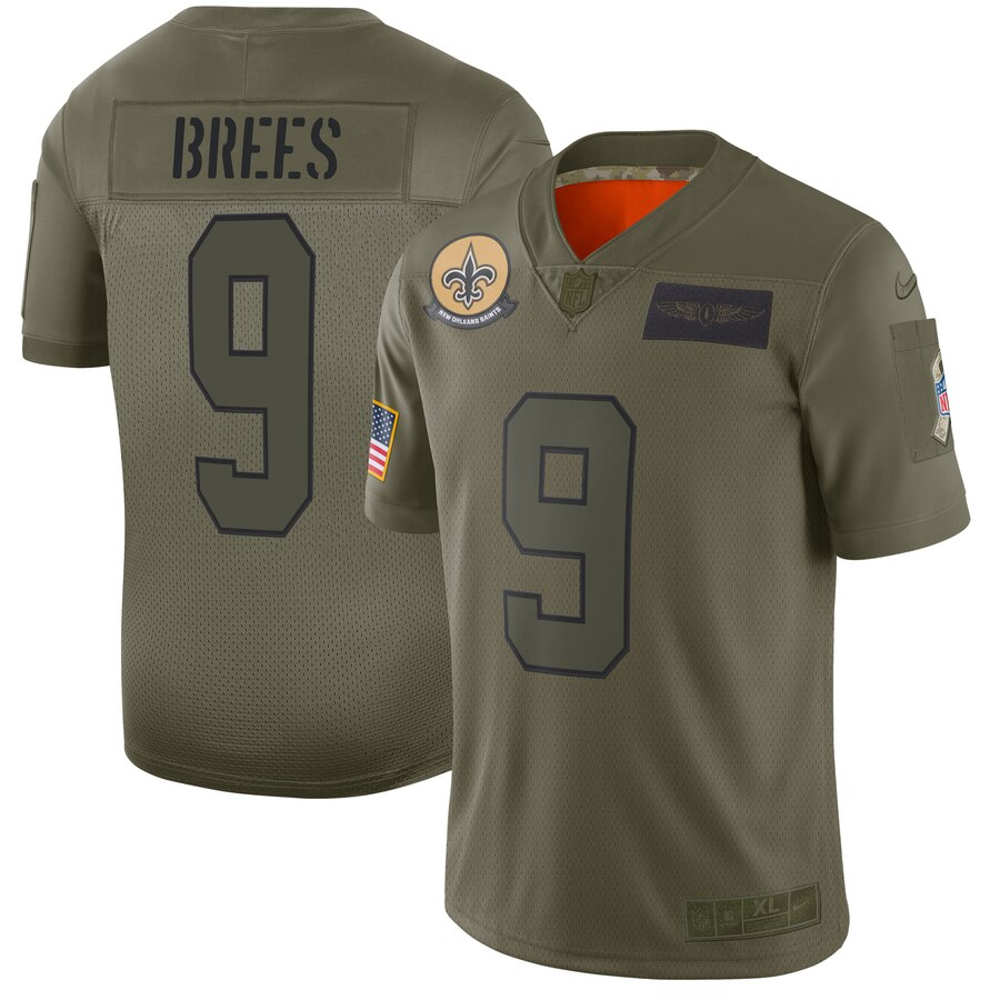 Men's New Orleans Saints #9 Drew Brees 2019 Camo Salute To Service Stitched NFL Jersey - Click Image to Close