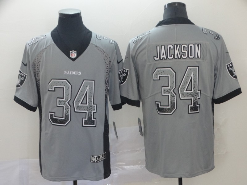 Men's Oakland Raiders #34 Bo Jackson Gray Drift Fashion Color Rush Limited Stitched NFL Jersey