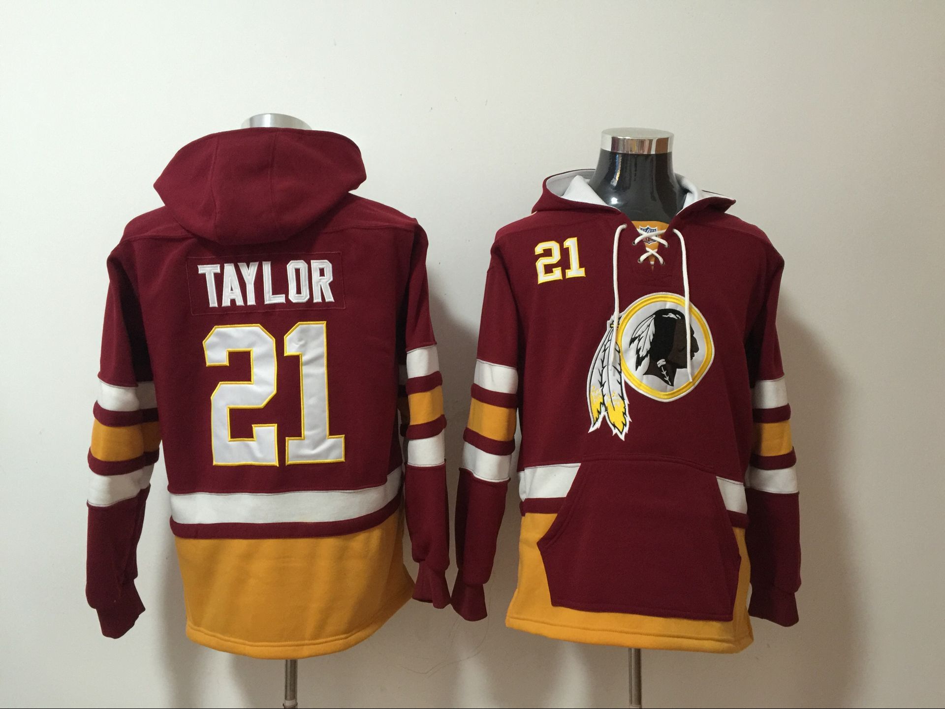 Men's Washington Redskins #21 Sean Taylor Burgundy Red All Stitched NFL Hoodie Sweatshirt