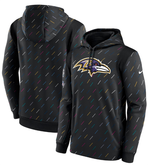 Men's Baltimore Ravens 2021 Charcoal Crucial Catch Therma Pullover Hoodie