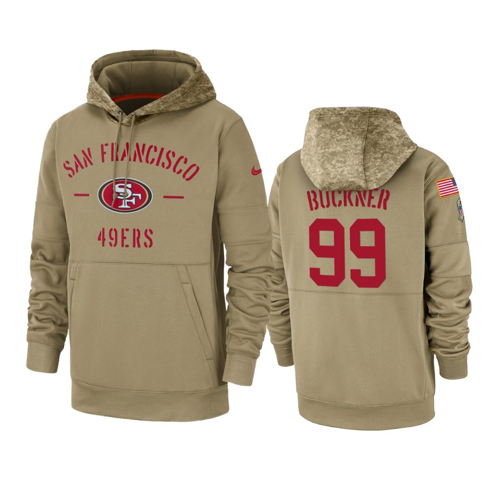 Men's San Francisco 49ers #99 DeForest Buckner Tan 2019 Salute To Service Sideline Therma Pullover Hoodie